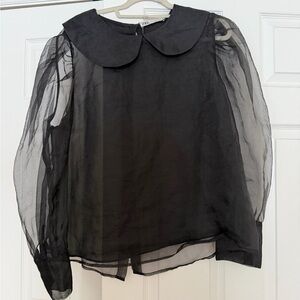 Zara Black Sheer Blouse with Peter Pan Collar